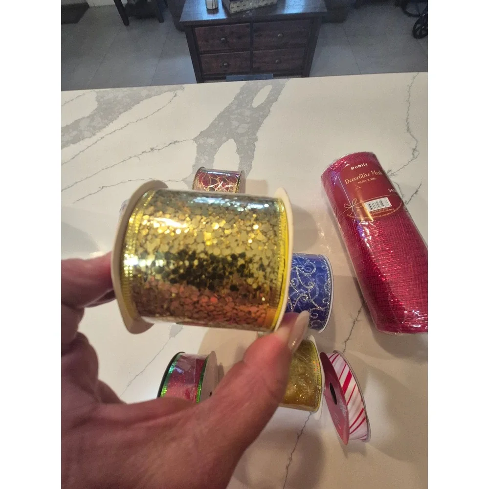 Christmas Ribbon‎ and Mesh Bundle Red Gold Green Blue Glitter Wired